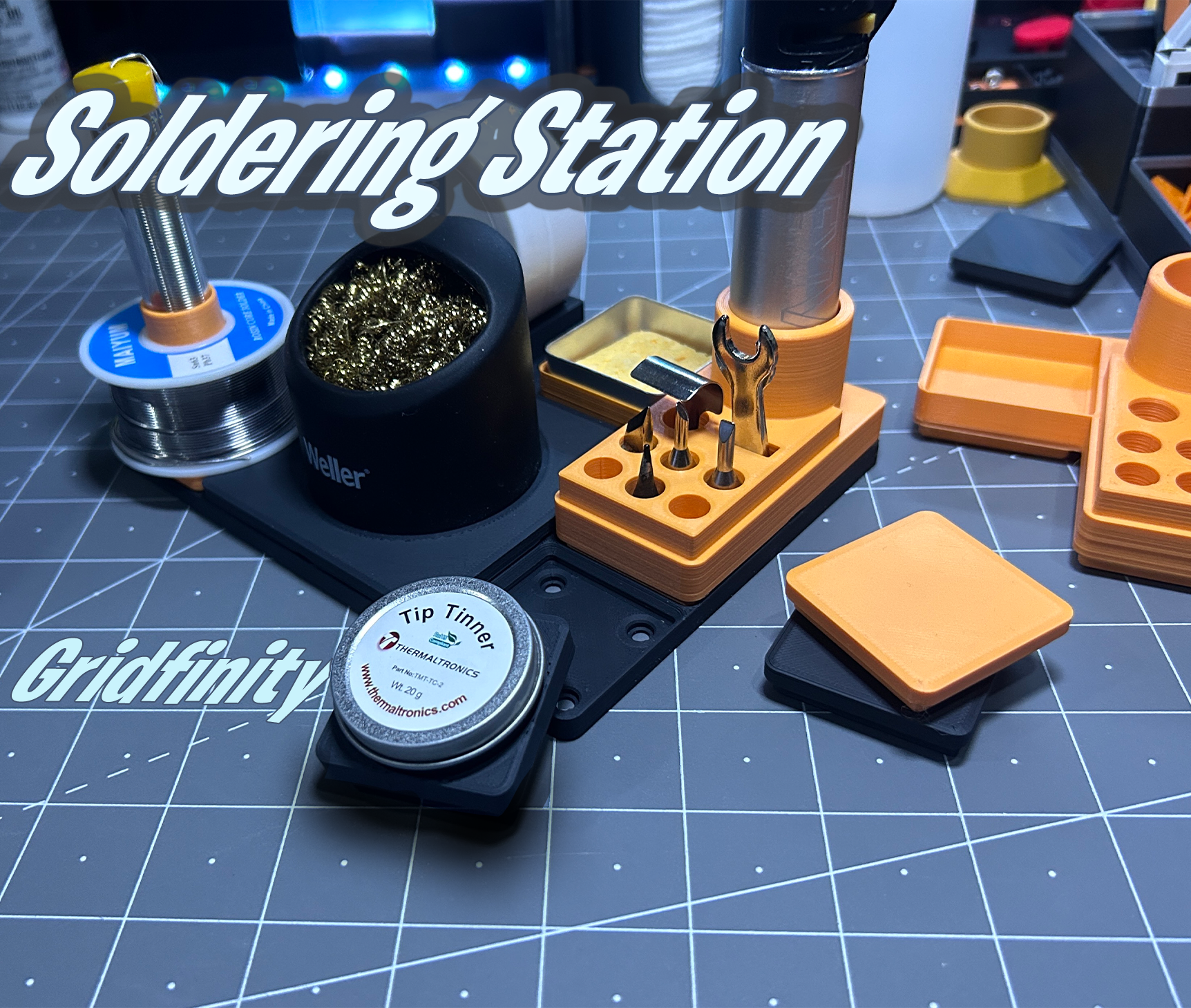 saldatura stazione gridfinity by k2 kevin utensili organizzatori titolare supporto saldare saldatore butanetorch butano gridfinitybin 3D print model - Mito3D