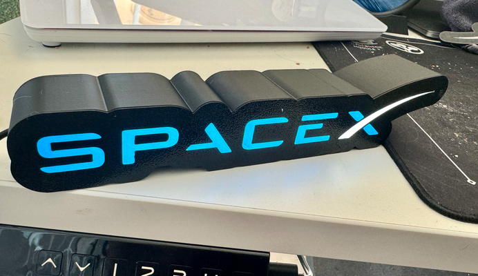 spacex logo mid sized lumière boîte led bande rétroéclairé by guide vidéo art panneaux logos espace nasa elon vaisseau spatial faucon boite 3d print model - Mito3D