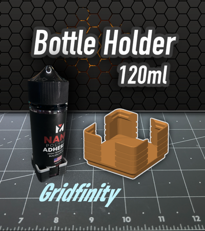 gridfinity garrafa suporte 120ml by k2 kevin ferramentas organizadores hex bin 3d print model - Mito3D