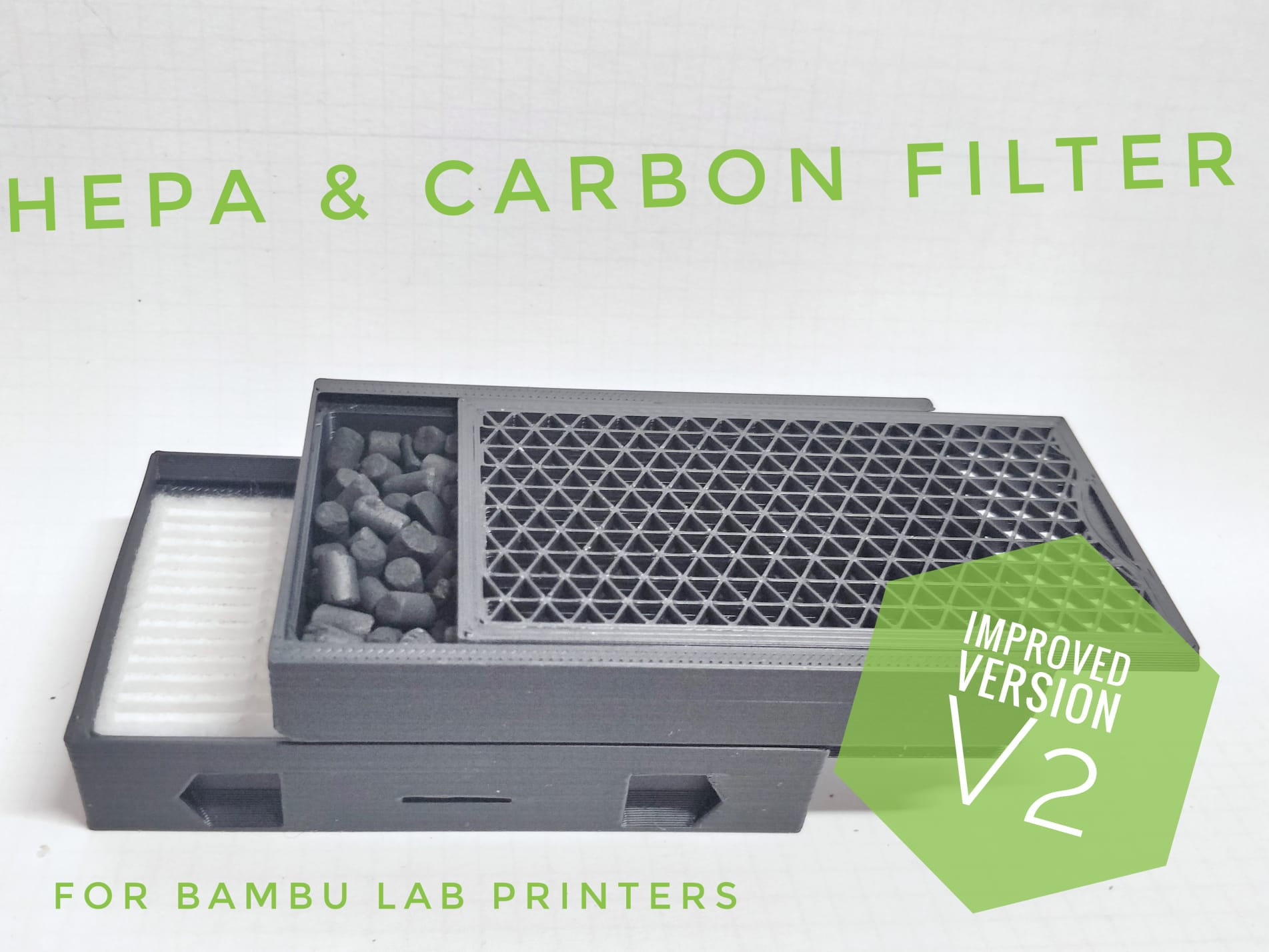 hepa kohlenstoff luft filter bambu labor neu gemischt by riccardolisci 3d drucker zubehör hepa kohlenstofffilter pellet abs giftig dampf gase qualität aktiviert halter unterstützung vocs dämpfe rauch rauchabzug x1 x1c zubehörteil mod modding 3D print model - Mito3D