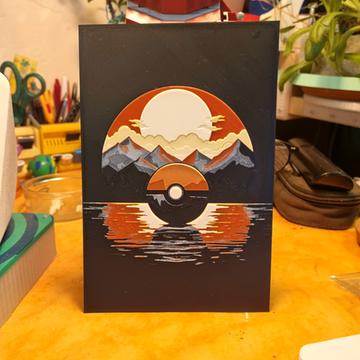 sonnenuntergang pokeball porträt hutschmiede by simi generativ 3d modell lithophan sack ball pokémon 2d kunst 2024 farbton schmiede pokeballs wolke 3d print model - Mito3D