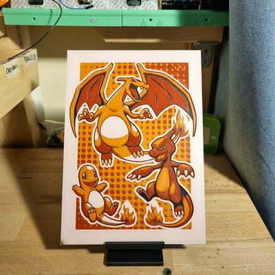 charmander evolution porträt hutschmiede by simi generativ 3d modell lithophan 2d kunst 2024 pokémon farbton schmiede charmeleon charizard rot geschenk 3d print model - Mito3D