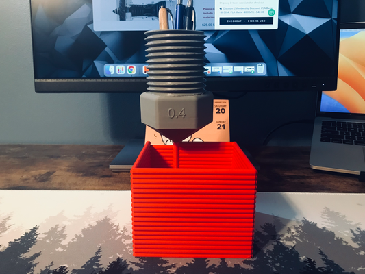 3d printing desktop organizer by printedbyjohn tools organizers desk accessories accessory red gray ams multi color print organizerbox box bin nozzle holder pen pencil ergonomic gift christmas 2023 love valantines halloween 2024 fast calibracion layer lines amusement cool p1p p1s x1 carbon 3d print model - Mito3D