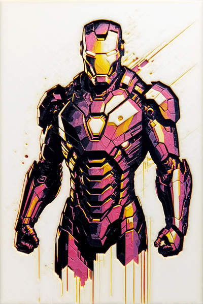 iron man by almitoen generative 3d model hueforge & lithophane marvel arts hue forge comics comic avengers 2d art 2024 multi color print printing ams wall tony stark 3d print model - Mito3D