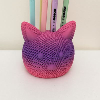 örme kedi kalem kulp destek by trixs3d ev halkı dekor kalemlik sıra dolma ofis 3d print model - Mito3D