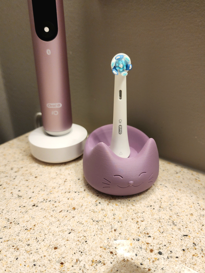 gato cuenco cepillo dientes soporte remezclado by aerocatos casa decoración baño oral b 3d print model - Mito3D