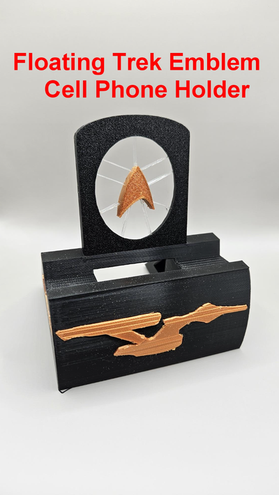 phone stand suspend trek emblem by maker dave props & cosplays cell star floating suspended cool desk charger cable usb dock 3d print model - Mito3D