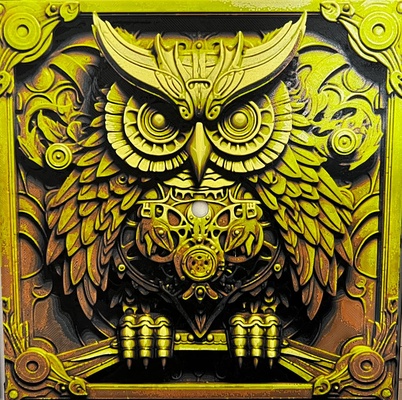 mechanical owl by donmatis art models hueforge filamentpainting 3d print model - Mito3D