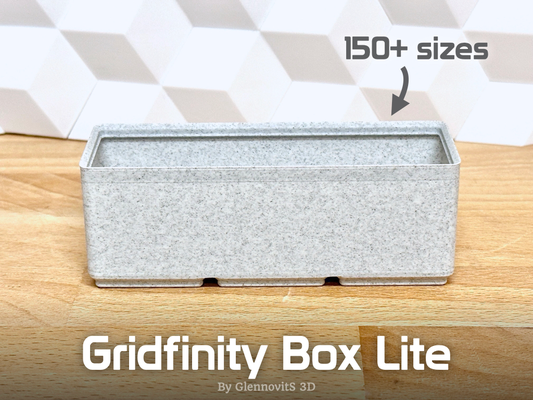 gridfinity caja lite filamento amistoso contenedores by glennovits 3d herramientas organizadores cuadrícula compartimiento cajas fácil práctico almacenamiento sistema almacenaje contenedor envase colección fabricante herramienta organizador organizar organizando organizador cajones apilable piezas repuesto pequeña medio grande 3d print model - Mito3D