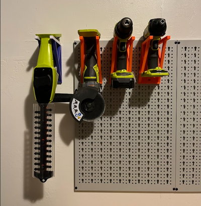 drill holder screw mounting ryobi compatible by kingbearcreations tools organizers hanger wall mount driver impact keyhole 3d print model - Mito3D