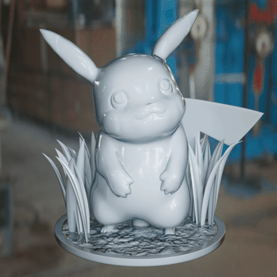 pikachu in alta relva apoia by estúdio distinto arte esculturas pokémon suporte nintendo base rato esculpir original 3d print model - Mito3D