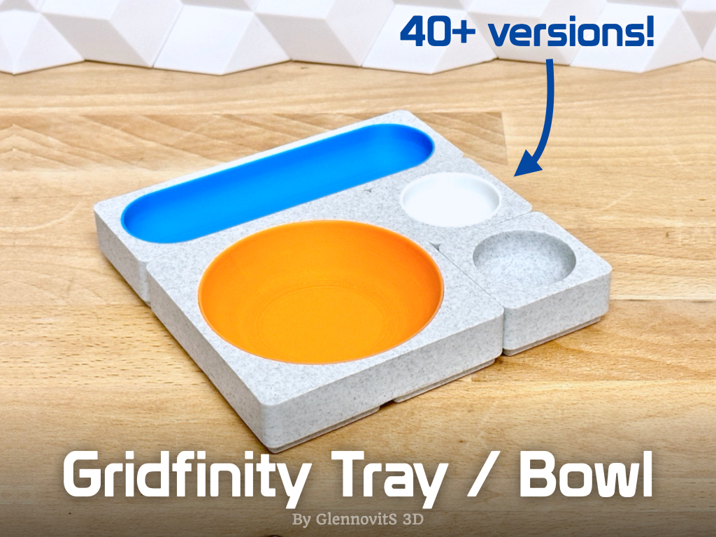 gridfinity tray bowl - catch-it-all organizer desk by glennovits 3d household office grid trays bowls catch it catchall organize organizing lid bauhaus maker storage storagesystem system container storagecontainer tool toolorganizer drawerorganizer stackable spareparts small medium big large color colorful 3D print model - Mito3D