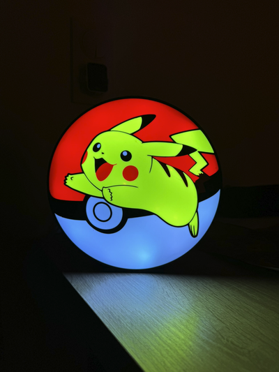 lamp pokemon pokeball pikachu led light box boite lumiere 1 ams or 2 by guillaume76620 art models lampe 3d print model - Mito3D