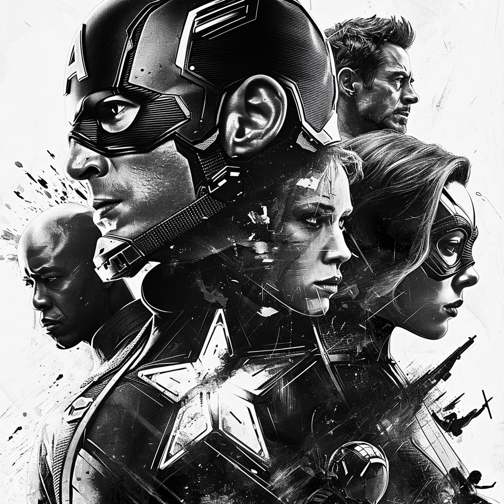 marvel universe poster black white hueforge by peterow generative 3d model & lithophane 2d art hulk thor iron man wall decor home decoraion decoration 3D print model - Mito3D