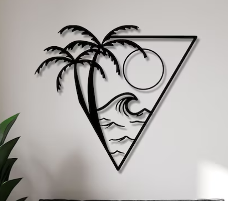 wall art - wave palms by maegu 2d sunset beach holiday tattoo 3d print model - Mito3D