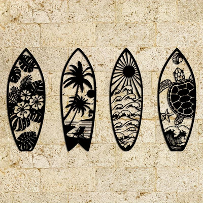 wall art - surfboards by maegu 2d surfboard flower turtle waves palms beach sufter tattoo 3d print model - Mito3D