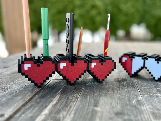 pixel hearts pen holder by nukddd household office art pencil heart retro gaming zelda minecraft container valentine game love 3d print model - Mito3D