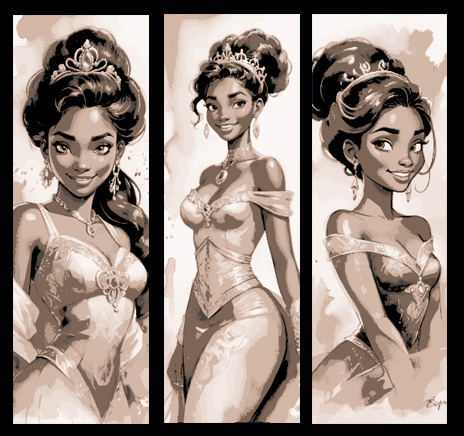 ventilador arte conjunto of 3 favoritos disney princesa tiana retrato elegância by mclanesmemories 2d beleza admirador marca páginas livro marcador forja chapéus 3D print model - Mito3D