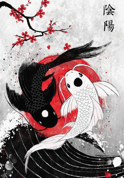 yin yang koi by memes generative 3d model hueforge & lithophane art painting picture fish design color ams multi flower custom wall filamentpainting filament 3d print model - Mito3D