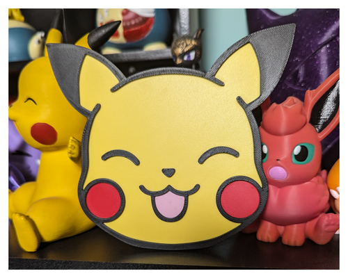 pikachu cara exibição parede arte pokémon by espalhado colecionáveis 2d 3d print model - Mito3D