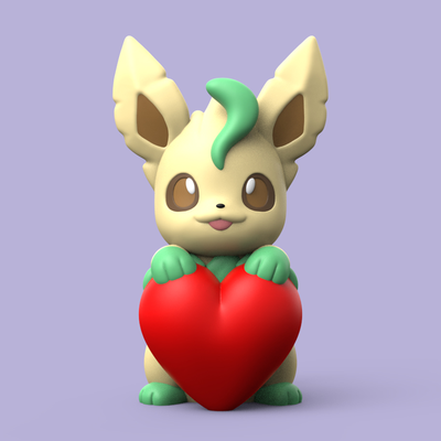 pokemon valentine leafeon apoyo by snapprint3d huellas supercrazy juguetes juegos caracteres eevee eeveelution pikachu charmander enamorado amor corazón bulbasaur gengar 3d print model - Mito3D