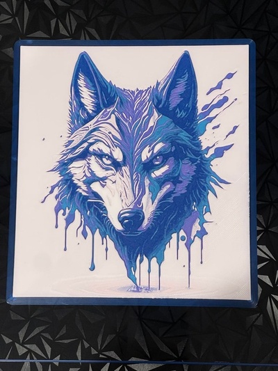 wolf in drip style - hueforge print by cyanidesugar art models paint filamentpainting drippaint 3d print model - Mito3D