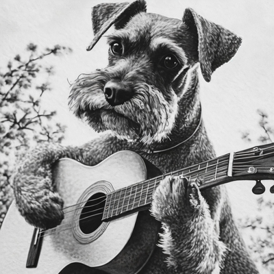 schnauzer jouant guitare drôle mur art animal compagnie chien décor by 3d impressions semaine 2d teinte forger forge chapeaux ams multicolore accueil maison bureau mignonne cadeau idée homme grotte salle bains cuisine 3d print model - Mito3D