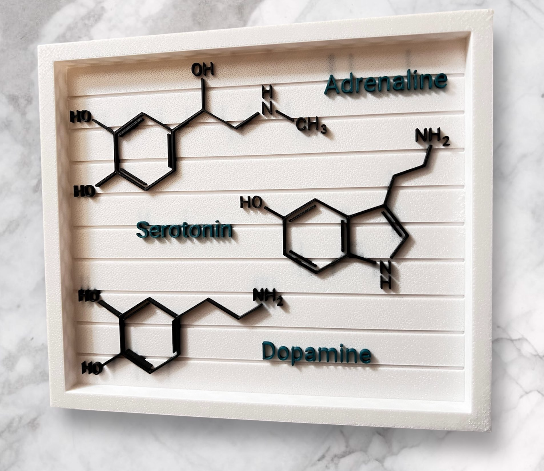 adrenalina serotonina dopamina vivo risa amor firmar by geddesworks arte modelos ciencias químico pared gracioso broma decoración decoracion enmarcado colgando divertido educación molécula química 3D print model - Mito3D