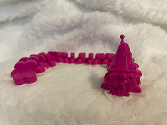 gnome pillar rosa barba flexi by funfam3d juguetes juegos gnomo amor enamorado san valentin día regalo oruga articulado agitarse san valentín corazón rosas 3d print model - Mito3D