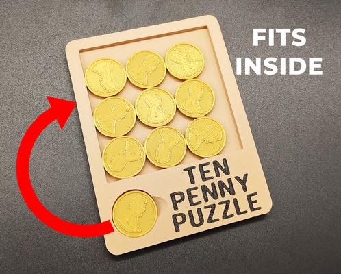 ten penny puzzle by triplegworkshop toys & games puzzles box brain coin game 10 hand easy fit hard timeless travel teaser square gametoken basic pennies twister held puzzler 3d print model - Mito3D