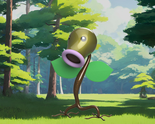 pokemon bellsprout knofensa by chipotle art sculptures mon mons poket plant leaf root poison synth sun bright mouth retro nostalgic nostalgia video game videogame yellow blue red pflanze blatt wurzel nostalgie gelb blau rot 3d print model - Mito3D