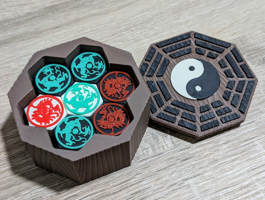 shanhai realm -- a strategic board game by g w toys & games chinese year hive boardgame travel strategy strategyboardgame strategygame chess culture asian ancient hexagon octagon storage bagua yinyang yin yang dragon kirin turtle bird tiger 3d print model - Mito3D