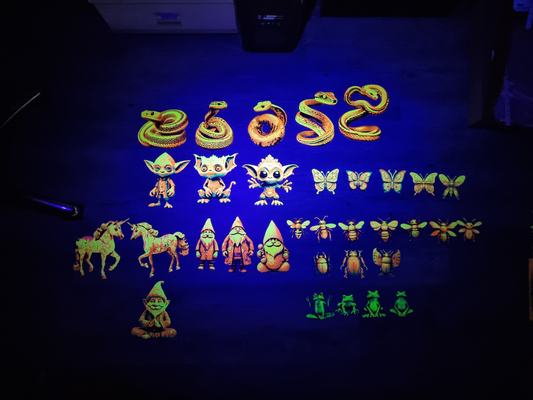 neon uv hueforge fantasy creatures plants - set2 by krosstoph generative 3d model & lithophane decoration frog dwarf snake gnome mushroom butterfly 3d print model - Mito3D