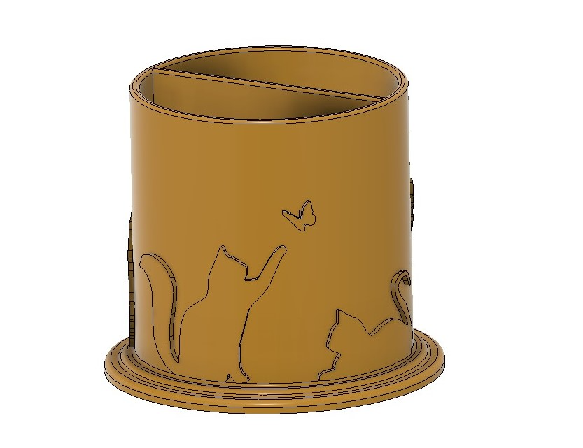 cat pot by sync 3d household decor pen pencil makeup organizer brush kitten butterfly animal holder teacher gift easy 3D print model - Mito3D