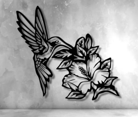 pared arte colibrí kolibri by maegu 2d pájaro tatuaje decoración calcomanía 3d print model - Mito3D