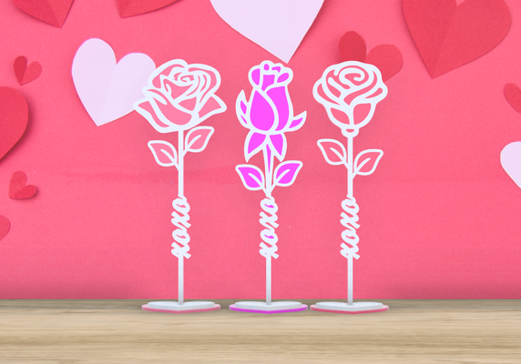 valentinstag xoxo blumen 3 blume einstellen stand by jf 699 haushalt feierlichkeiten liebe liebhaber herzen herz rose rosen kunst stehen base ehe dating dekor zuhause haus zubehör urlaub fusion360 3d print model - Mito3D