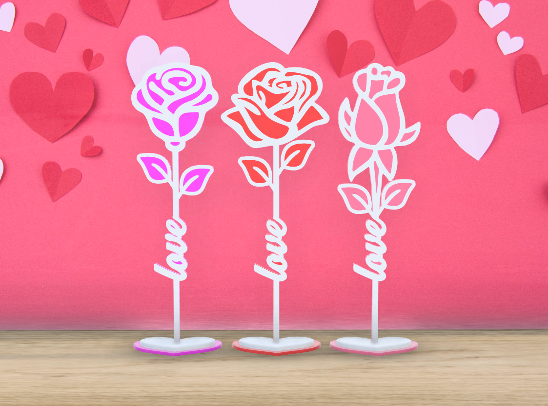 san valentin día amor flores 3 flor conjunto estante soporte by jf 699 casa festividades rosas decoración arte pie base corazón corazones forma corazon matrimonio fechado amantes enamorado fusion360 rosa 3D print model - Mito3D