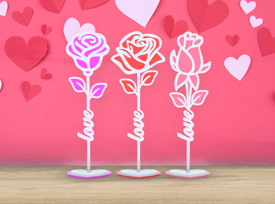 san valentin día amor flores 3 flor conjunto estante soporte by jf 699 casa festividades rosas decoración arte pie base corazón corazones forma corazon matrimonio fechado amantes enamorado fusion360 rosa 3d print model - Mito3D