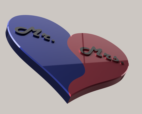 cœur ornement 2 pieces mme by inutile amusement ménage décor mr madame femme hommes déco accueil maison bureau l'amour envoyer message cadeau mariée 3d print model - Mito3D