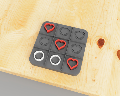 tic tac zehe herz auflage + lager box by tekk3d spielzeuge spiele tafel herz valentinstag kinder spielzeug mädchen freundin geschenk glücklich 3d print model - Mito3D