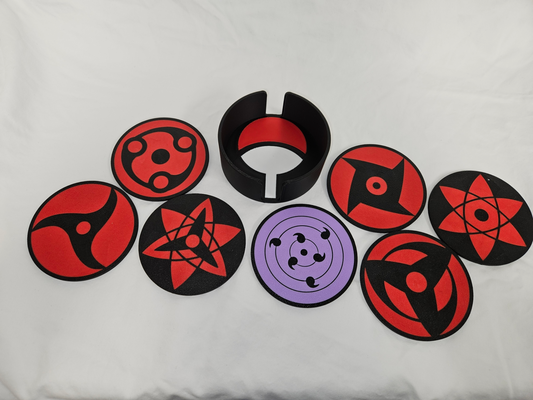 mangeky sharingan sottobicchieri by visionforge3d domestico casa modelli sottobicchiere titolare supporto naruto uchiha sasuke itachi madara obito casa arredamento anime 3d print model - Mito3D