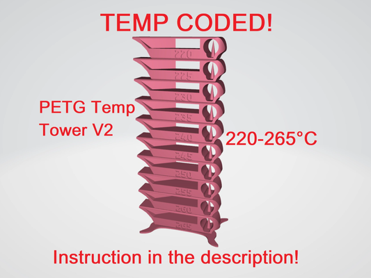 calibration petg temp tower v2 by xeraj 3d printer test models bridging stringing temperature model 3d print model - Mito3D