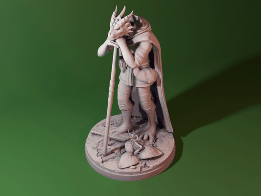 dragonborn druid eğilme personel yeniden karıştırılmış by karanlık kanat minyatürler yaratıklar dnd zindan ejderhalar minyatür ttrpg mini 3d print model - Mito3D