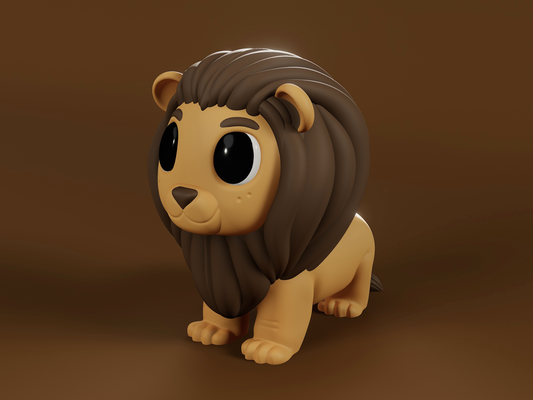 lion duveteux by 3dmdesign art sculptures mignonne dessin animé sauvage savane roi minuscule bureau copain espiègle gamins animal compagnie 3d print model - Mito3D