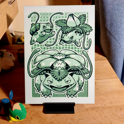 bulbasauro evolução retrato forja chapéus by simi generativo 3d modelo litofano 2d arte 2024 pokémon matiz ivysaur venusaur verde presente 3d print model - Mito3D