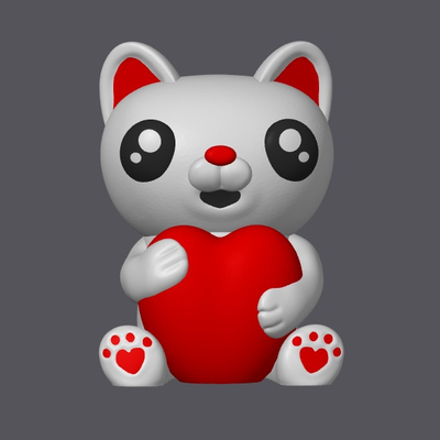 cute cat a heart by bazzlington miniatures animals kawaii valentines contest 3d print model - Mito3D