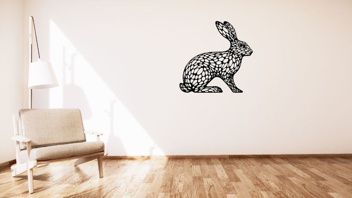 rabbit kr l k voronoi wall decoration by kutnohormac art 2d 2dart 2dwallart 3dart 3dwallart bedroom decor home homedecor livingroom minimalist minimalistic voronoidesign voronoistyle wallart wallmount 3d print model - Mito3D