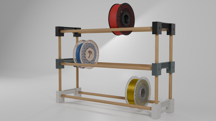 triangle modular spool rack by miker73 3d printer accessories shelf holder filament reel 3d print model - Mito3D