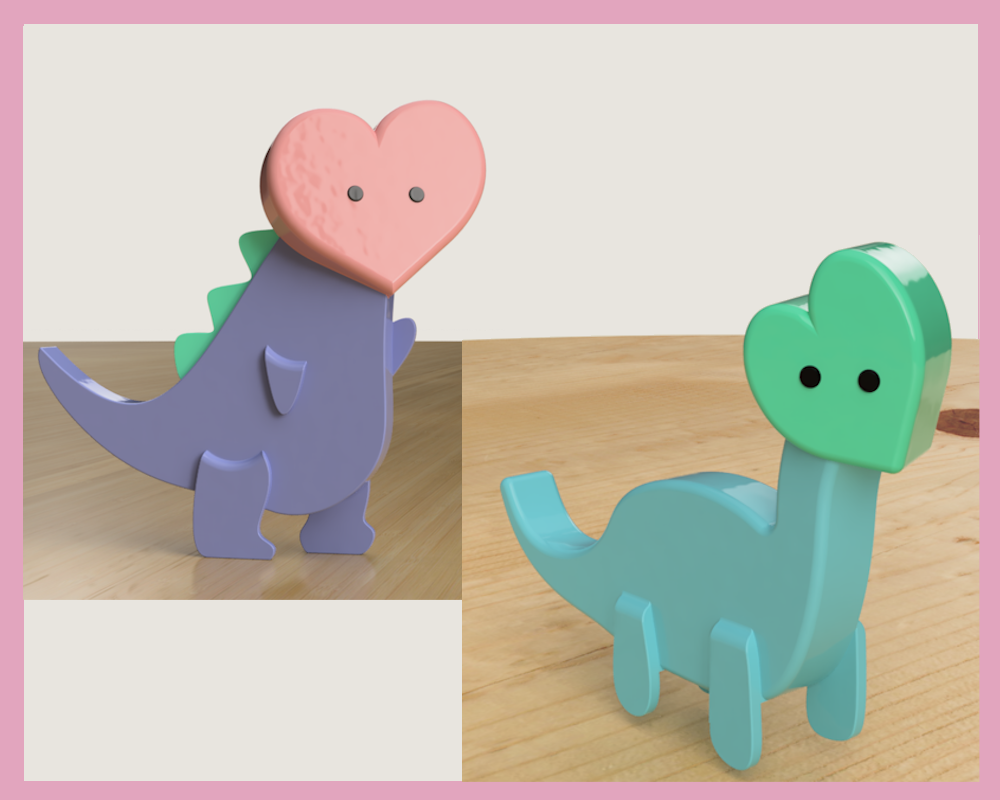 t-hearto-rex & brachio-heart by useless fun art sculptures love dino reptil cute heart couple wedding deco friend friends home office desk shape mini valentine men woman she he paar gift geschenk herz 3D print model - Mito3D