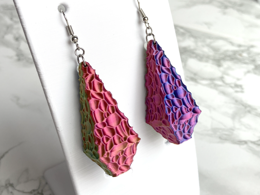 carved diamond drop earrings by penolopybulnick fashion jewelry faceted tricolored multicolored 3d print model - Mito3D